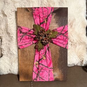 Pink Camouflage Cross Wall Decor—-Handmade